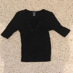 black lace up aqua shirt